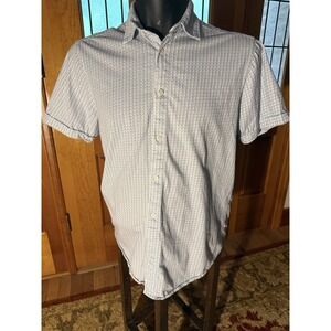 California Shirt Co. 1976 Collard Short SL Blue White Button Shirt Men Size Medi